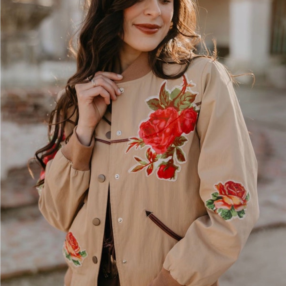 Elegant Floral Embroidered Bomber Jacket